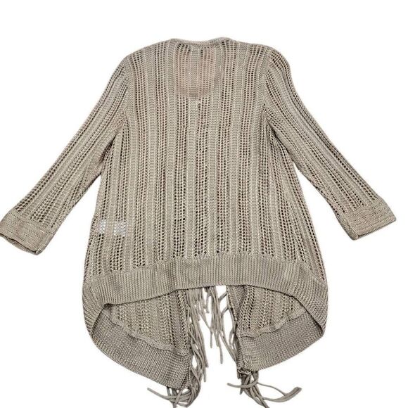 Chico's Sweater Womens Medium Beige Knit Fringed 100% Rayon Drape Front Cardigan - Picture 8 of 8